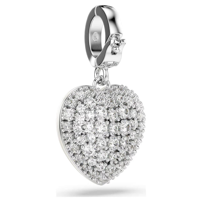 Swarovski Idyllia charm, Mixed cuts, Pearl-coloured coating, Heart, White, Rhodium plated
