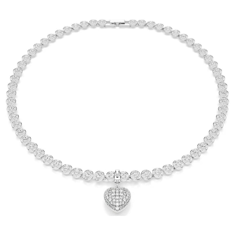 Swarovski Idyllia charm, Mixed cuts, Pearl-coloured coating, Heart, White, Rhodium plated