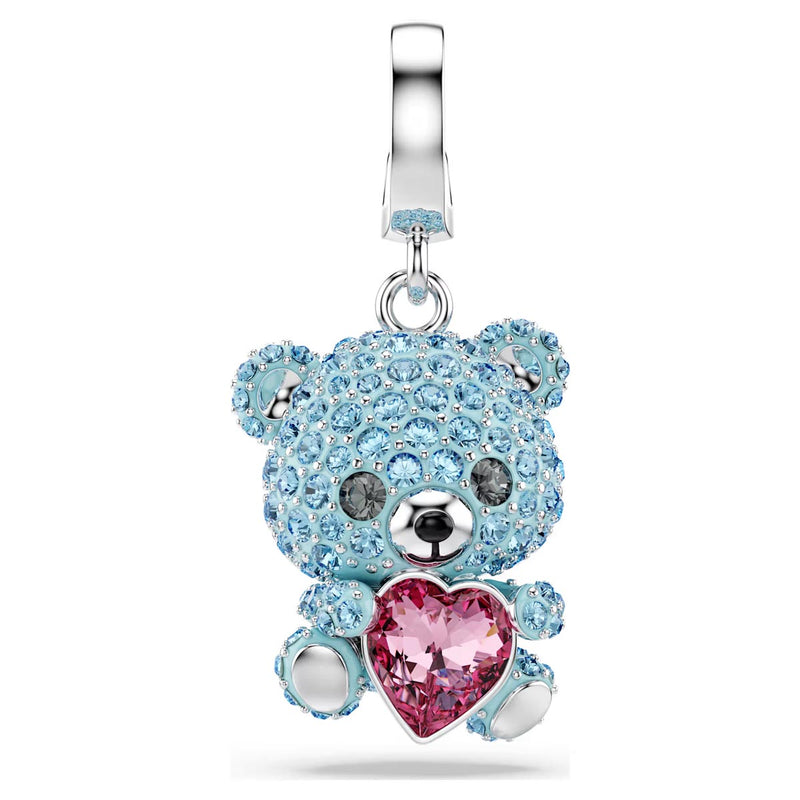 Swarovski Idyllia charm, Mixed cuts, Teddy, Blue, Rhodium plated