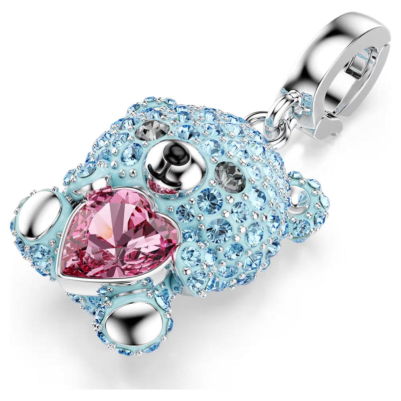 Swarovski Idyllia charm, Mixed cuts, Teddy, Blue, Rhodium plated