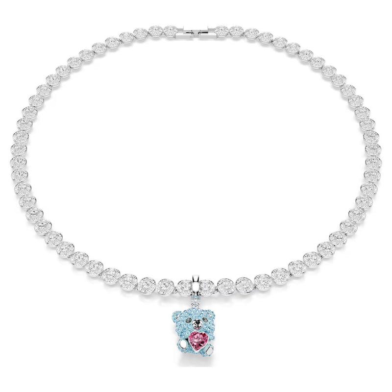 Swarovski Idyllia charm, Mixed cuts, Teddy, Blue, Rhodium plated