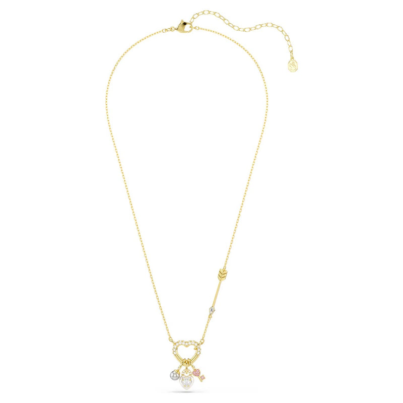 Swarovski Idyllia pendant, Mixed cuts, Heart, key, Pink, Gold-tone plate