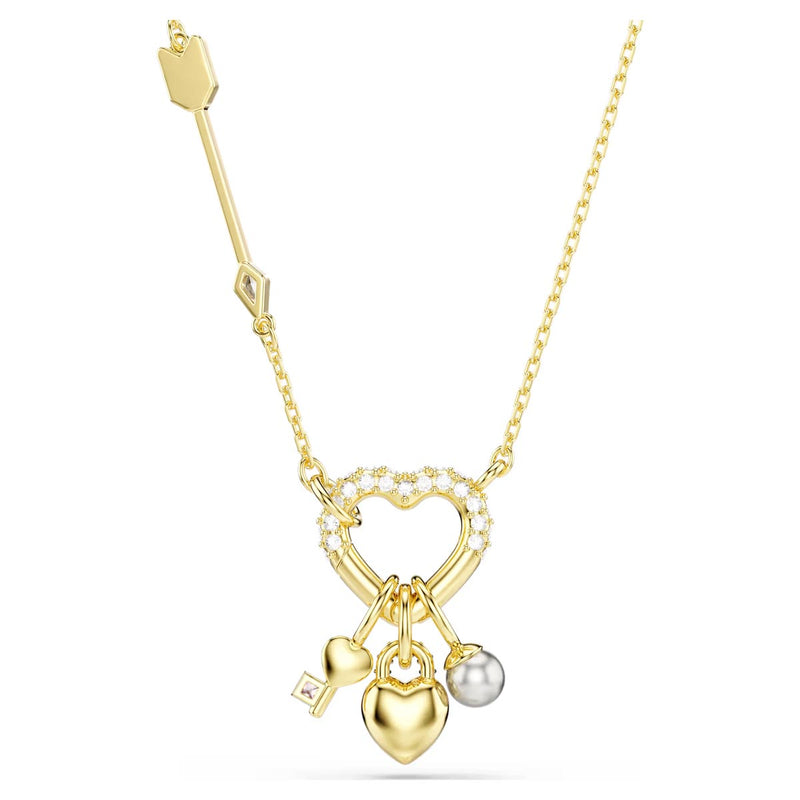 Swarovski Idyllia pendant, Mixed cuts, Heart, key, Pink, Gold-tone plate