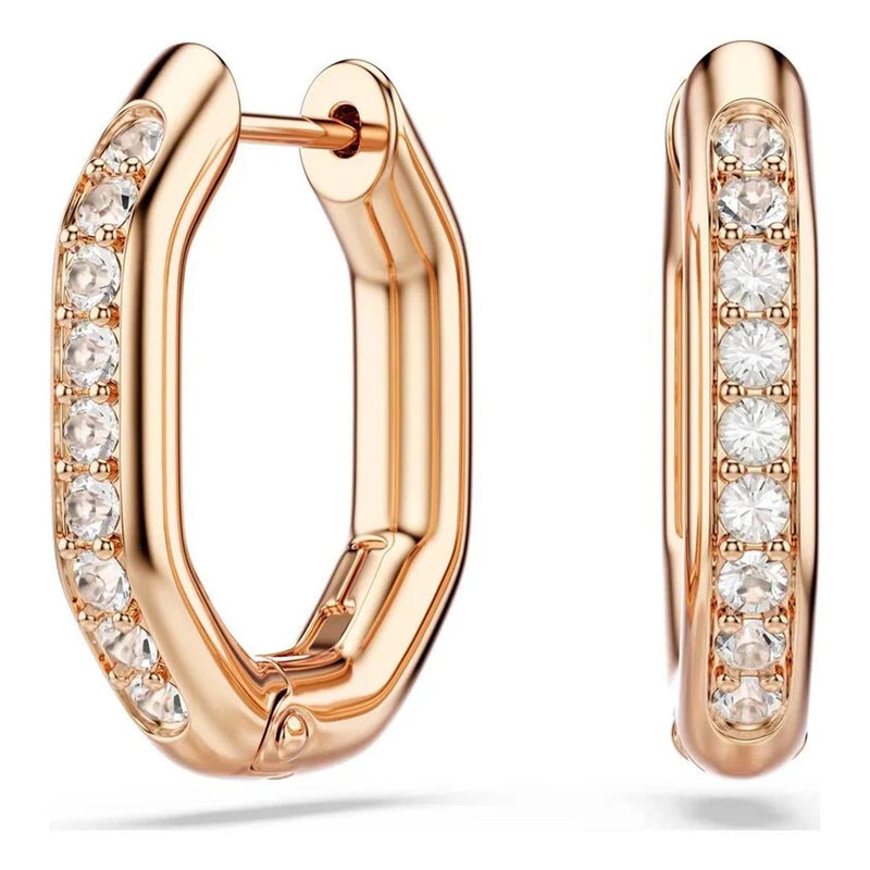 Swarovski Dextera hoop earrings, Octagon shape, Round cut, Small, White, Rose gold-tone plated