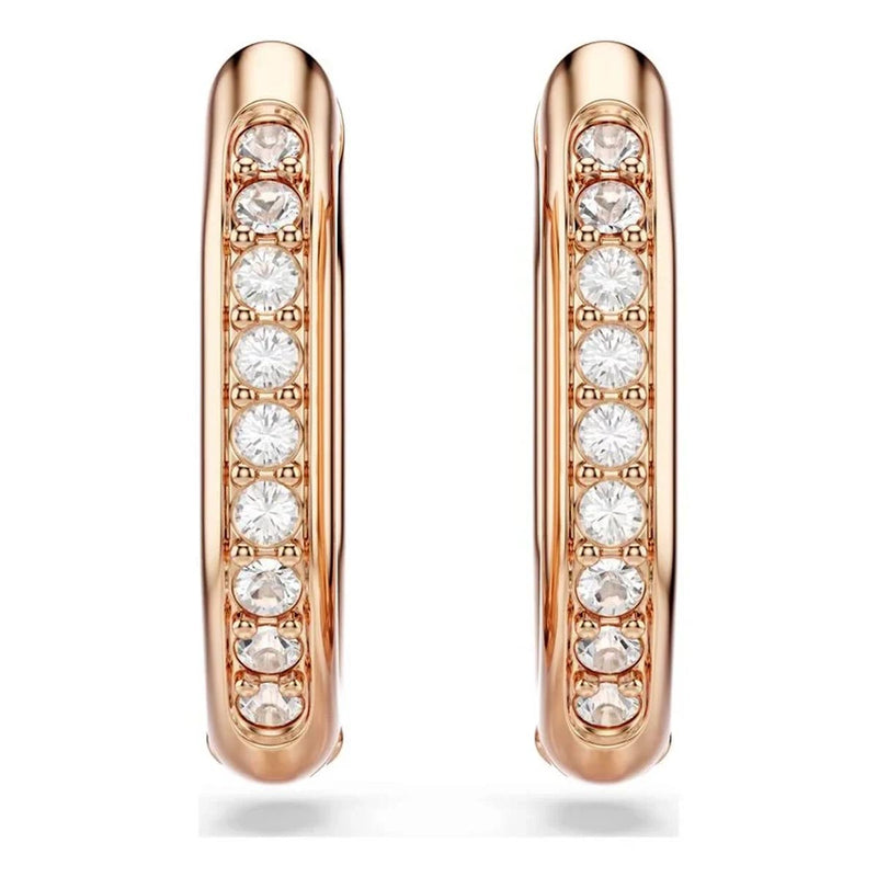 Swarovski Dextera hoop earrings, Octagon shape, Round cut, Small, White, Rose gold-tone plated