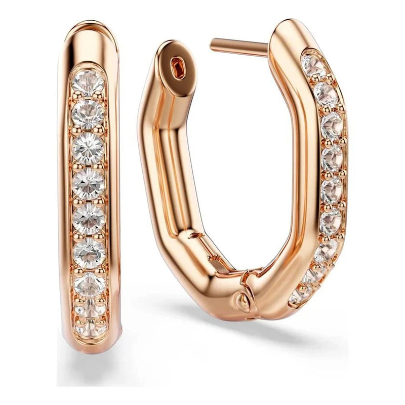 Swarovski Dextera hoop earrings, Octagon shape, Round cut, Small, White, Rose gold-tone plated