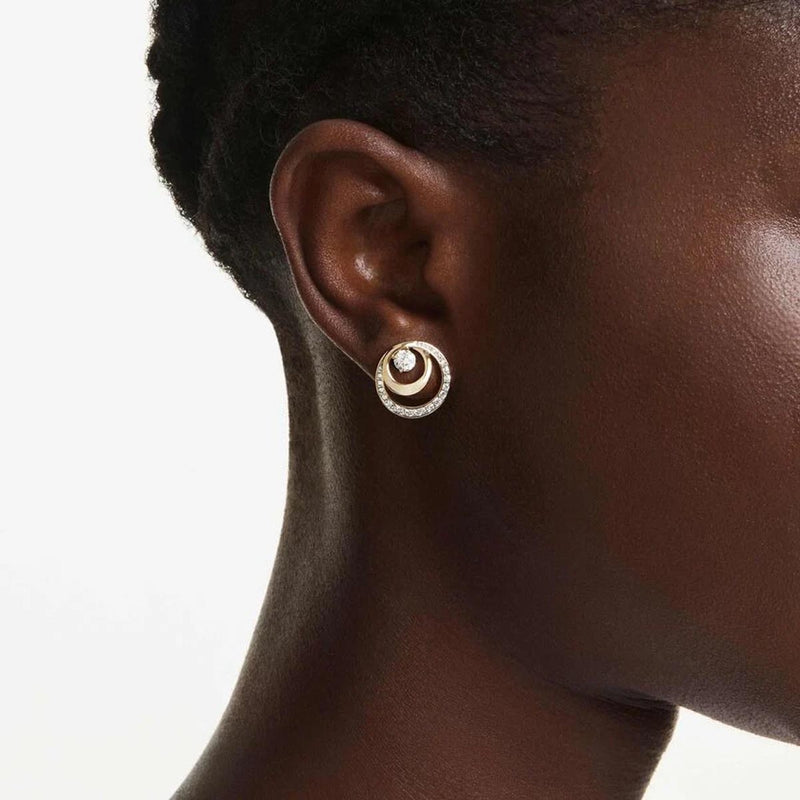 Swarovski Hyperbola stud earrings, Round cut, White, Gold-tone plated