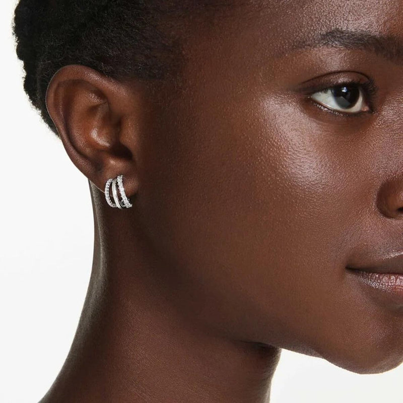 Swarovski Hyperbola hoop earrings, Round cut, Mini, White, Rhodium plated