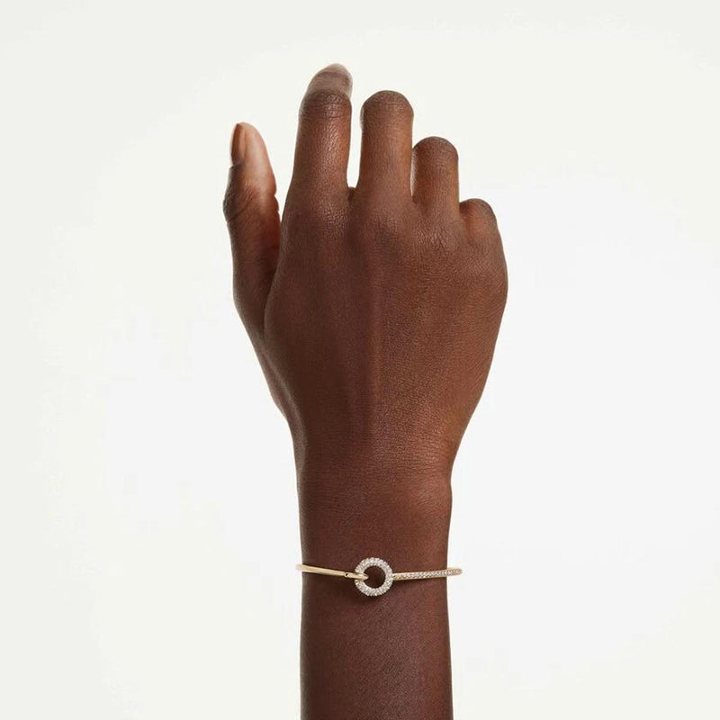 Swarovski Dextera bangle, Round cut, White, Gold-tone plated