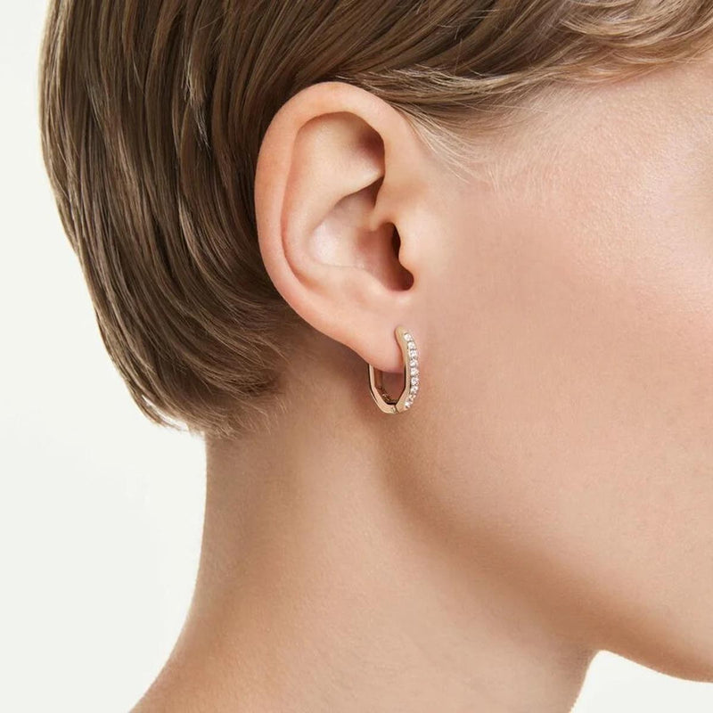 Swarovski Dextera hoop earrings, Octagon shape, Round cut, Small, White, Rose gold-tone plated