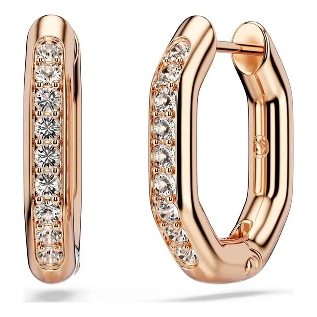 Swarovski Dextera hoop earrings, Octagon shape, Round cut, Small, White, Rose gold-tone plated