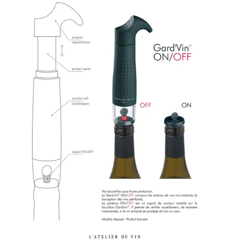 L'Atelier du Vin, Gard'vin, On/Off Black Vacuum Wine Preserver System