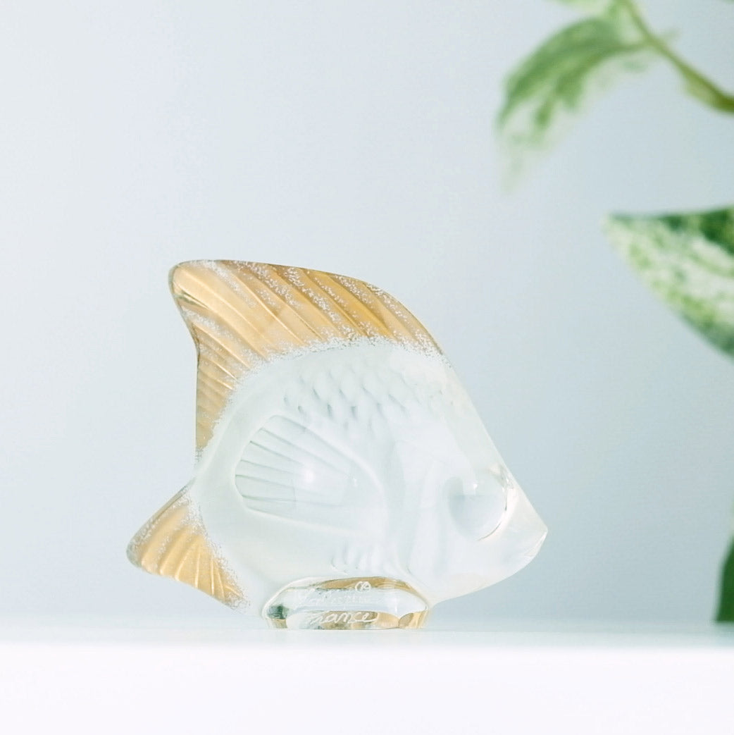 Lalique Crystal | Clear and Gold Stamped Fish Sculpture - David