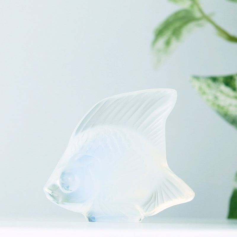 Lalique Opalescent Fish with plants in the background