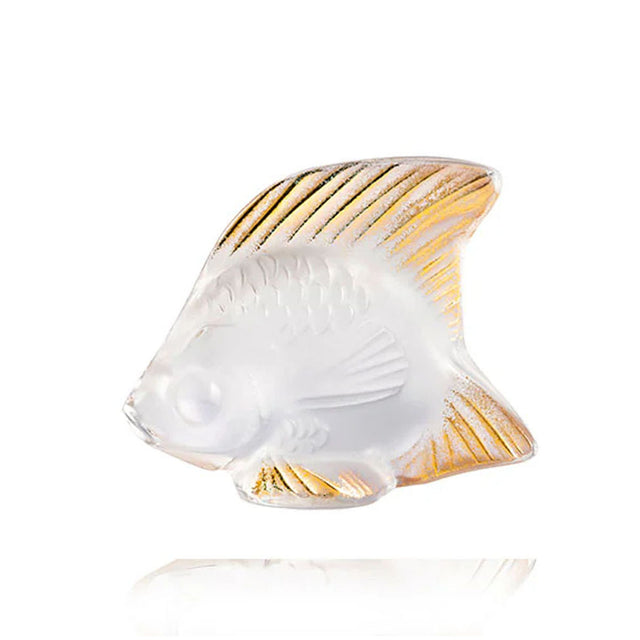 Lalique Fish Sculpture, Clear and Gold Stamped