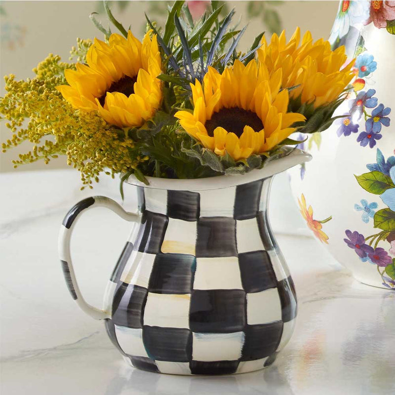 Mackenzie-Childs Courtly Check Creamer with sunflowers