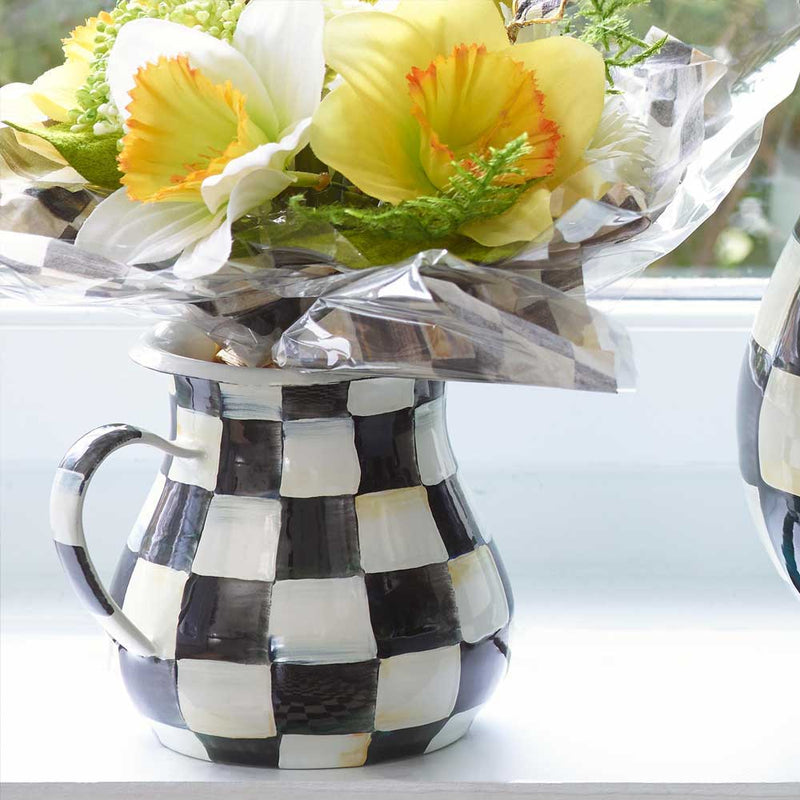 Mackenzie-Childs Courtly Check Creamer with flowers