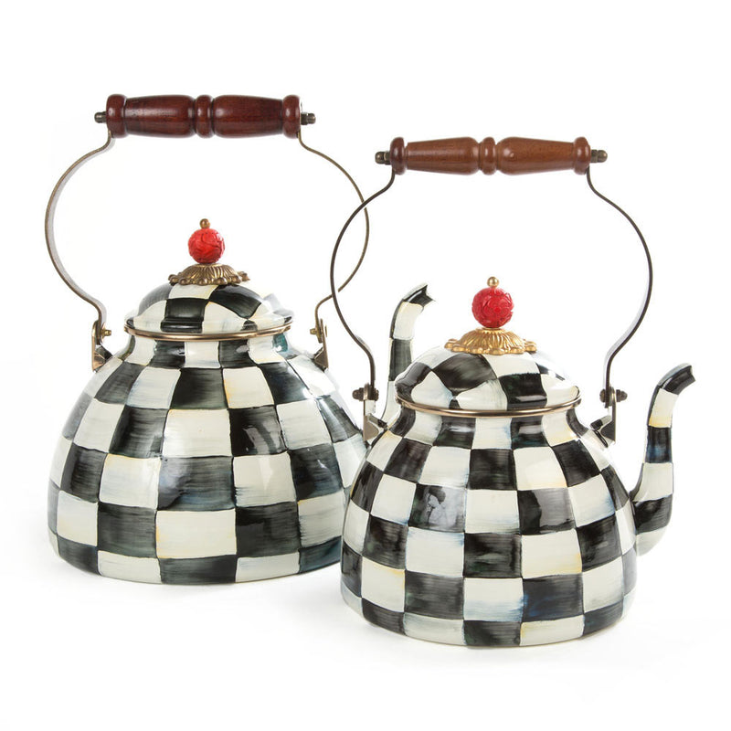 Mackenzie Childs Courtly Check Enamel Tea Kettles