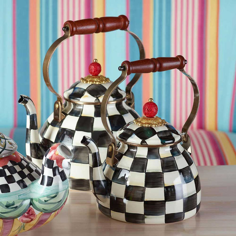 Mackenzie Childs Courtly Check Enamel Tea Kettles