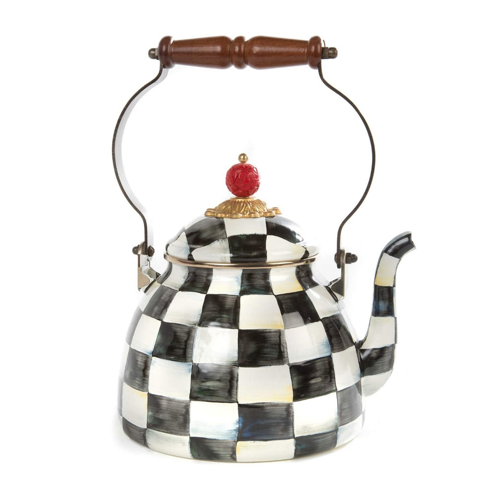 Mackenzie Childs Courtly Check Enamel 2 Quart Tea Kettle
