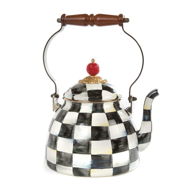 Mackenzie Childs Courtly Check Enamel 2 Quart Tea Kettle