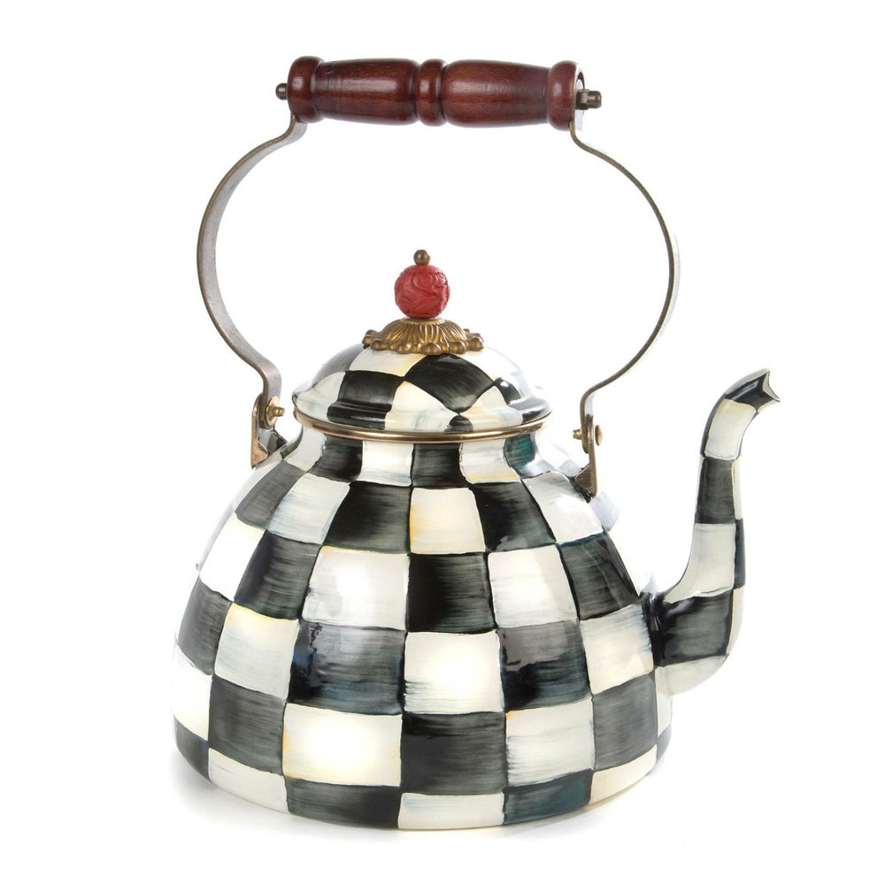 Mackenzie Childs Courtly Check Enamel 3 Quart Tea Kettle