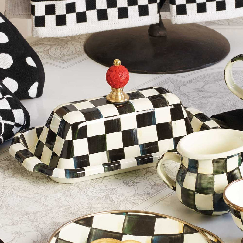 MacKenzie-Childs Enamel Butter Box in Courtly Check design
