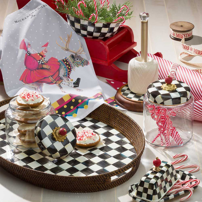 MacKenzie-Childs Courtly Check Enamel Butter Box with Christmas candy canes