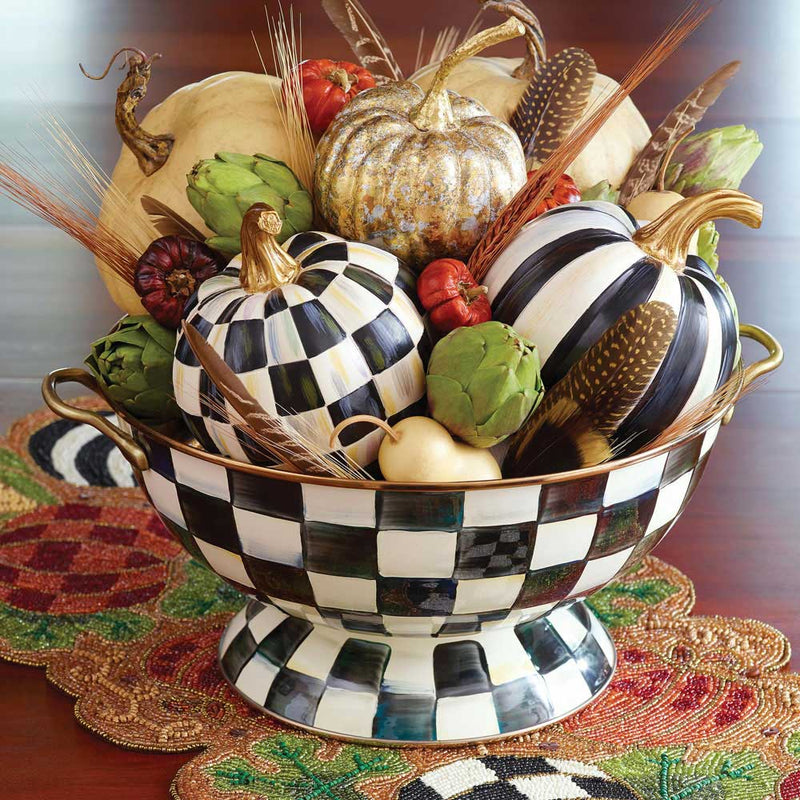 Mackenzie-Childs Courtly Check Enamel Everything Bowl with autumnal display