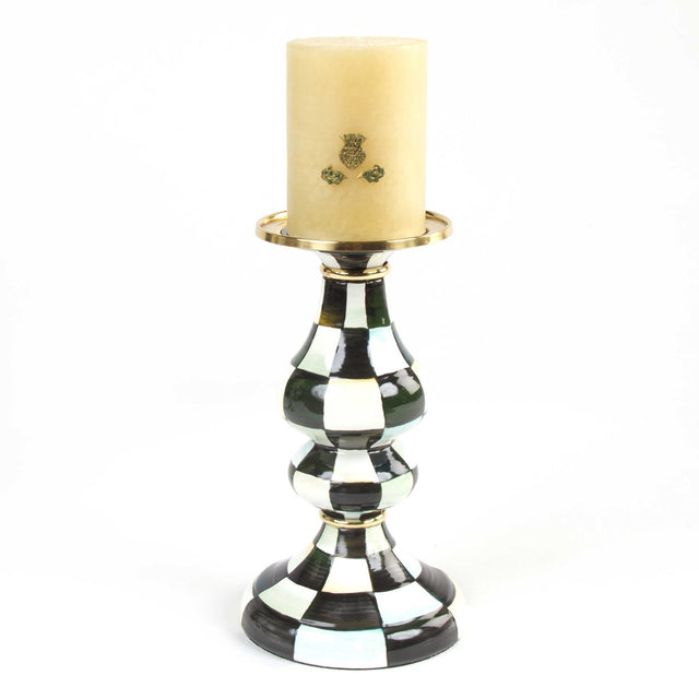 Mackenzie-Childs Courtly Check Medium Enamel Pillar Candlestick 