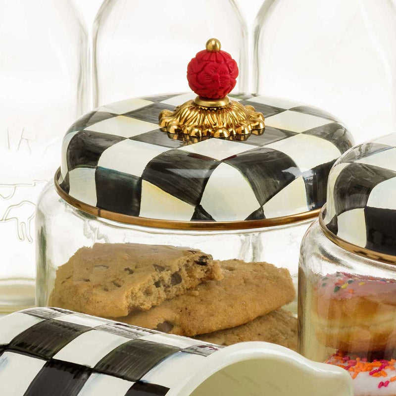 Mackenzie Childs Courtly Check Large Kitchen Canister with cookies