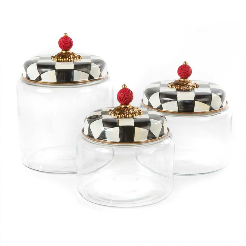 Mackenzie Childs Courtly Check Kitchen Canisters in three sizes
