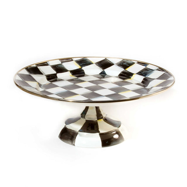 Mackenzie Childs Courtly Check Small Enamel Pedestal Platter 