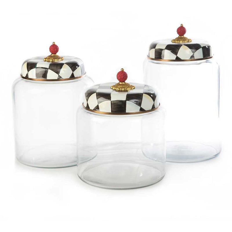 Mackenzie-Childs Courtly Check Storage Canisters in three sizes
