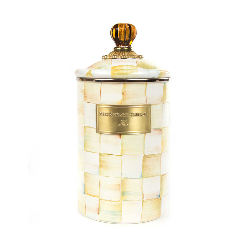 Mackenzie Childs Parchment Check Enamel Canister Large