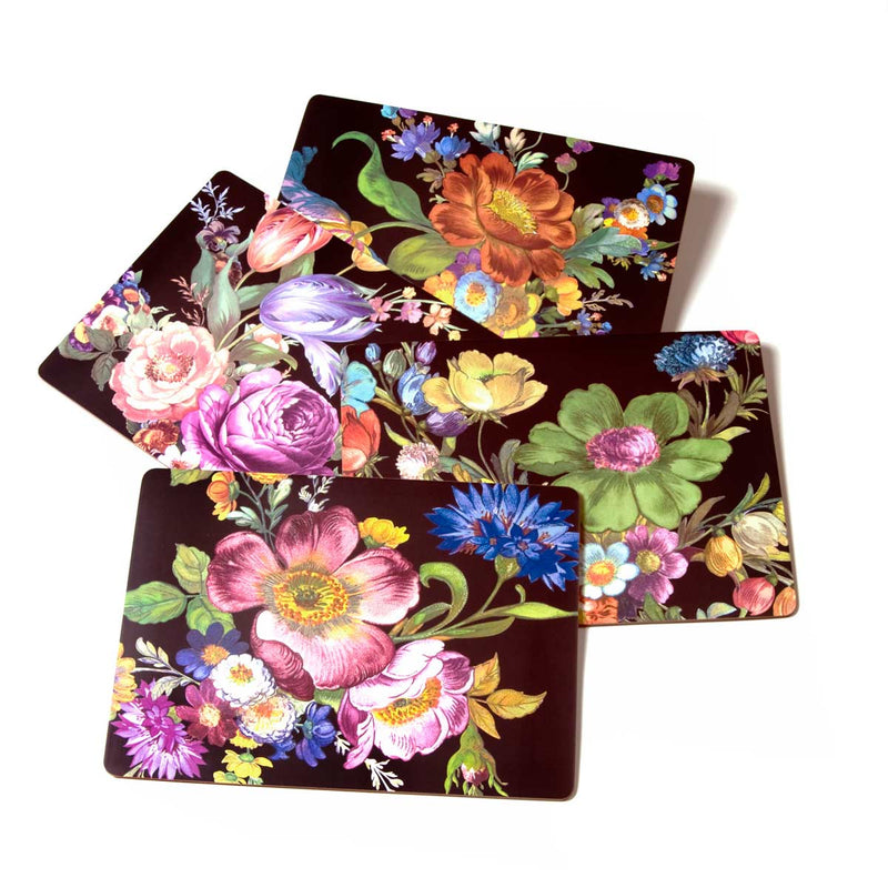 Mackenzie-Childs Flower Market Black Placemats, Set of 4