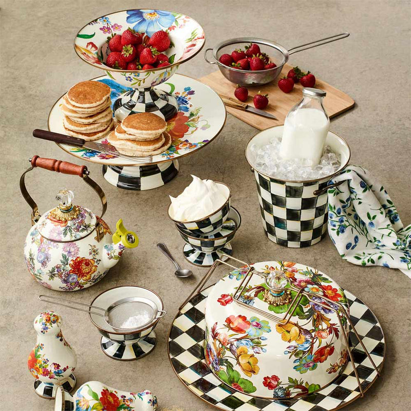 Mackenzie-Childs White Flower Market Cake Carrier 