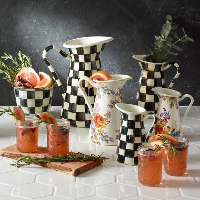 Mackenzie-Childs Flower Market Practical Pitchers with Mackenzie-Childs Courtly Check Pitchers