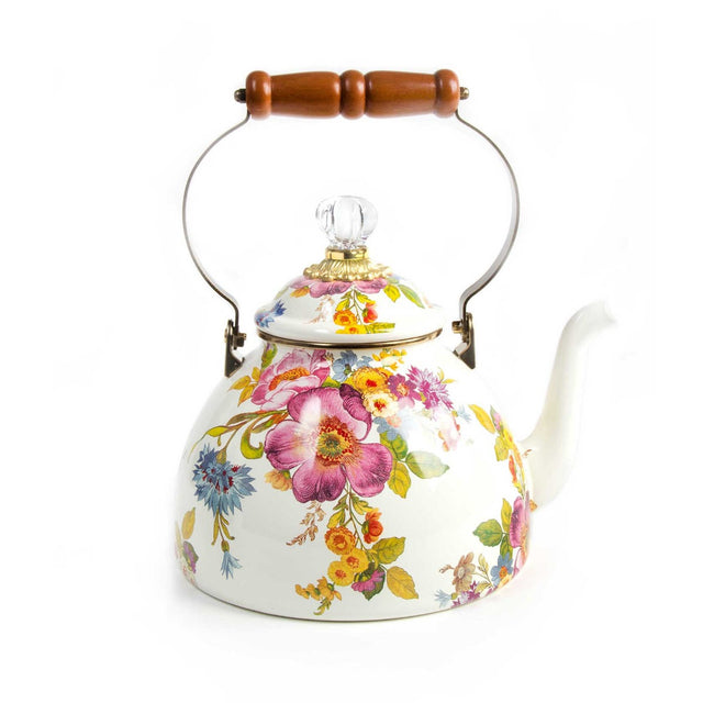 Mackenzie Childs Flower Market Tea Kettle 3 Quart White