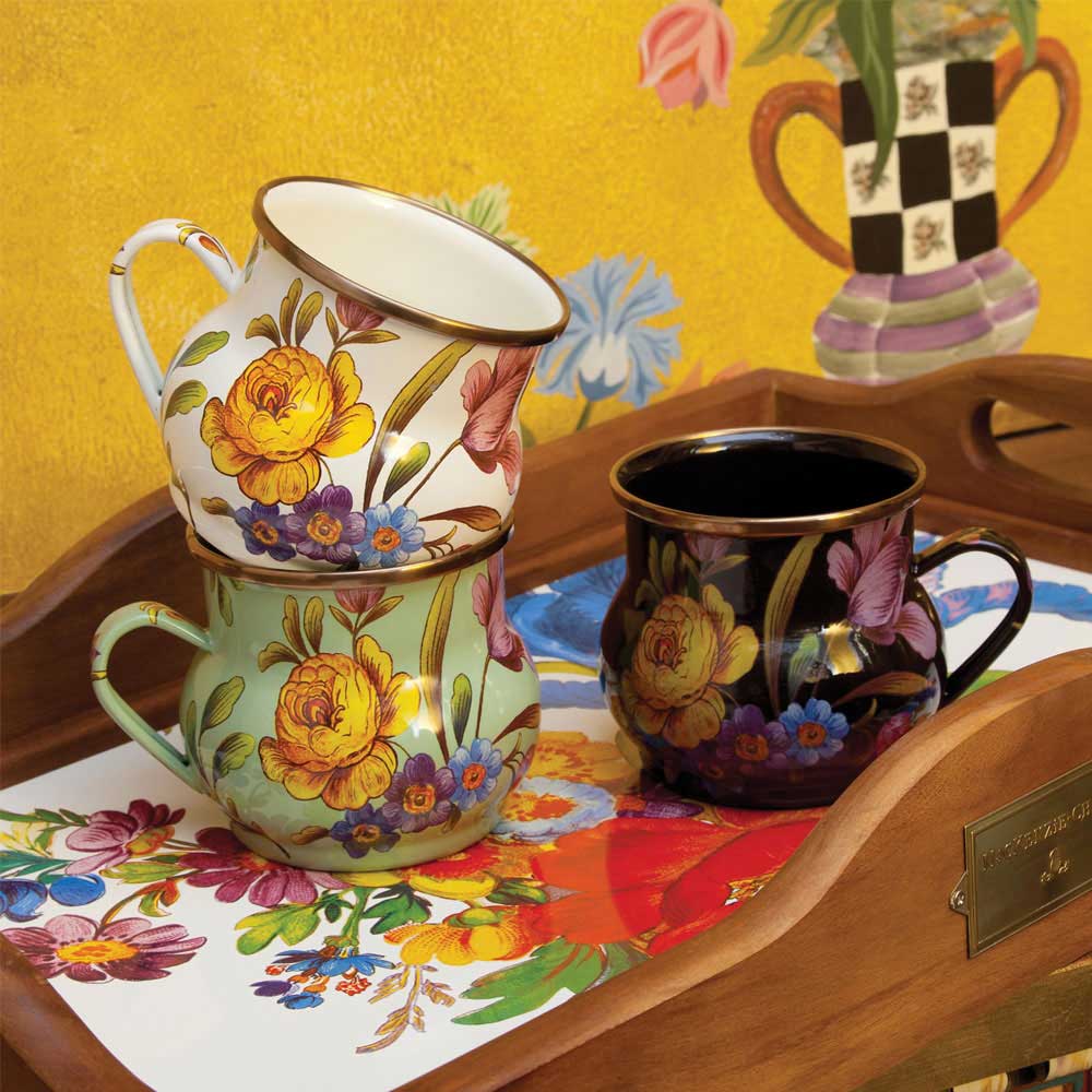 Mackenzie-Childs | Flower Market White Mug | Enamelware - David