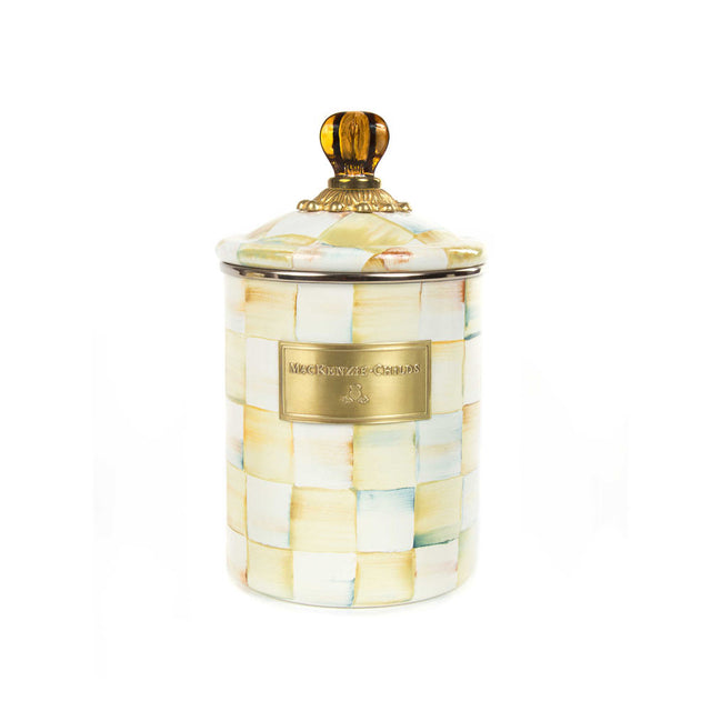 Mackenzie Childs Parchment Check Enamel Canister Medium