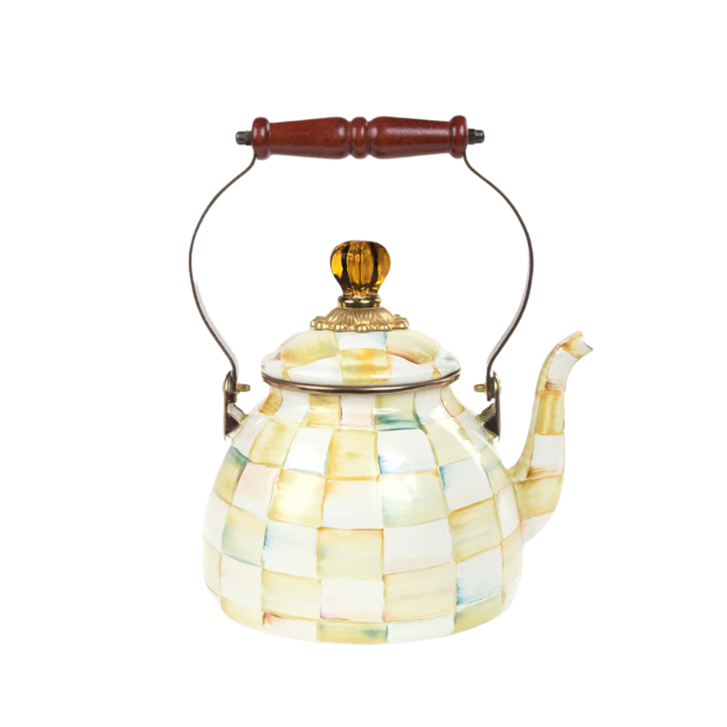 Mackenzie-Childs Parchment Check Enamel Tea Kettle, 2 Quart