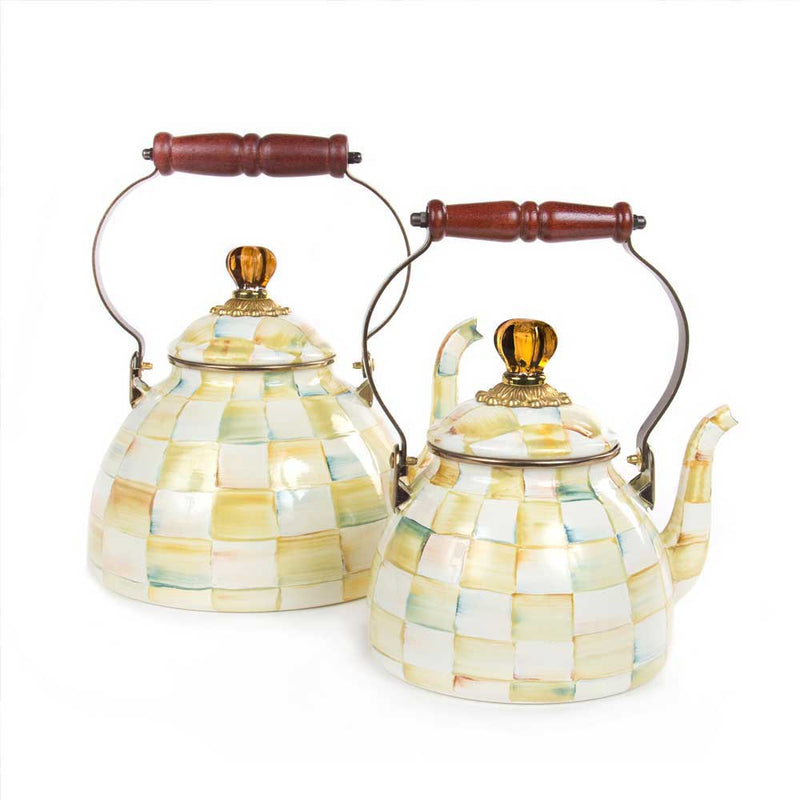 Mackenzie-Childs Parchment Check Enamel Tea Kettle