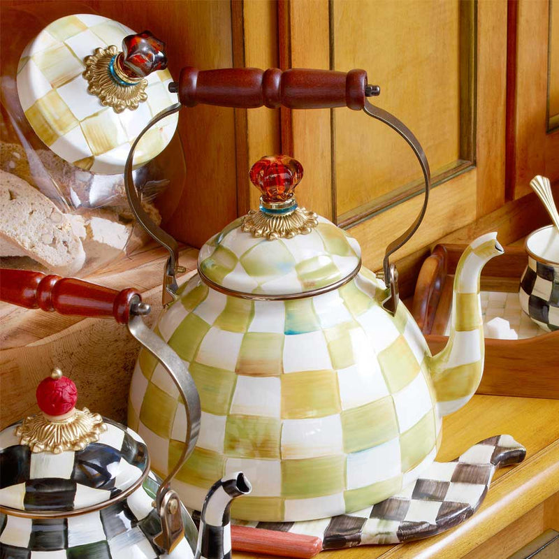 Mackenzie-Childs Parchment Check Enamel Tea Kettle