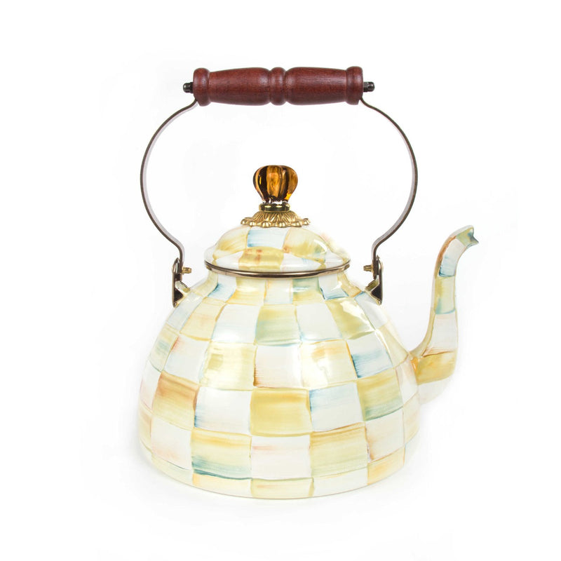 Mackenzie-Childs Parchment Check Enamel Tea Kettle, 3 Quart