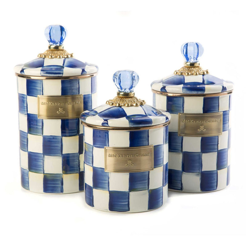 Mackenzie Childs Royal Check Canisters in three sizes