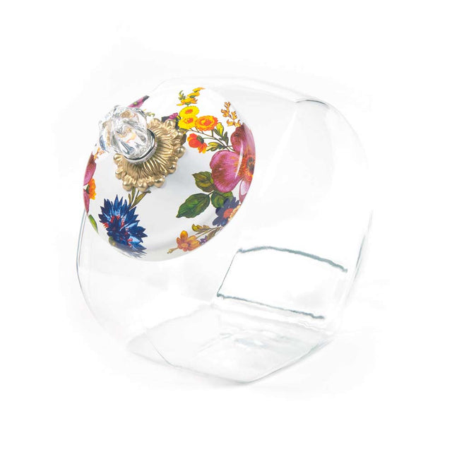Mackenzie Childs White Flower Market Cookie Jar with Enamel Lid