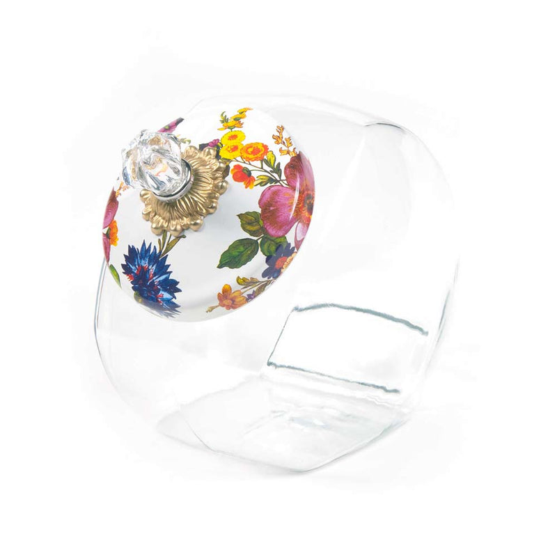 Mackenzie Childs White Flower Market Cookie Jar with Enamel Lid