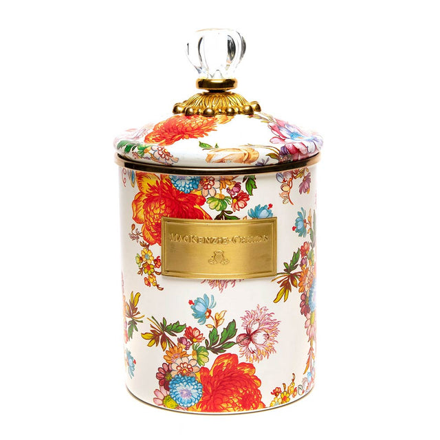 Mackenzie Childs White Flower Market Medium Canister