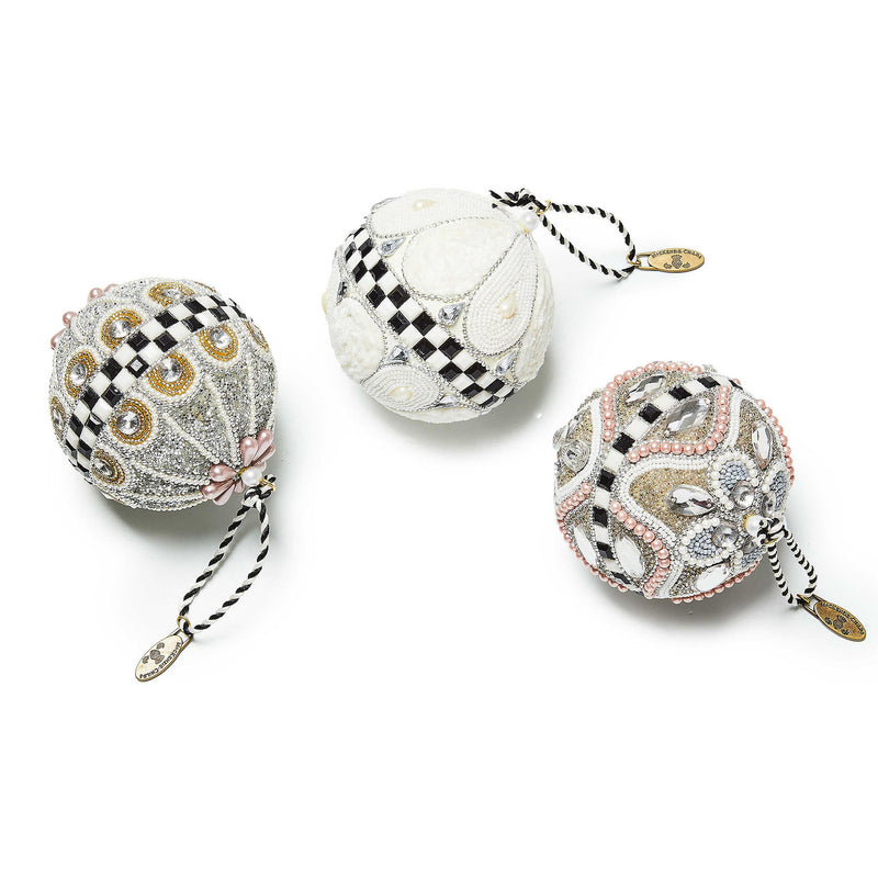 Mackenzie-Childs Crystal Palace Beaded Ball Ornaments, Set of 3